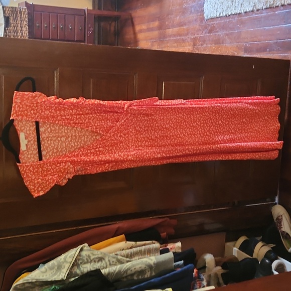 Loft Red and White Floral Wrap Midi Dress - Picture 1 of 2